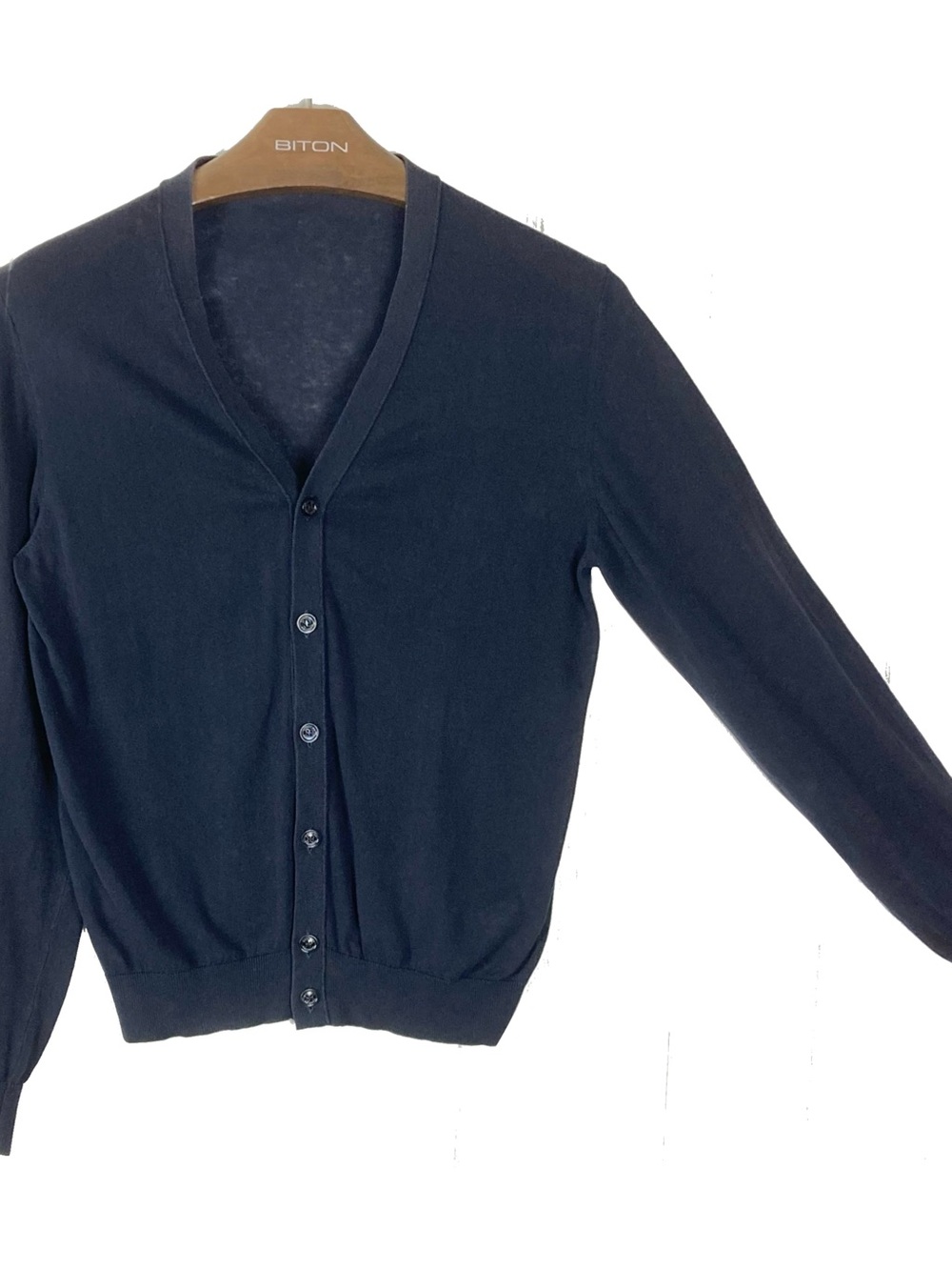 MONCLER Cardigan Mens ~S/M Black-Blue Cotton ITALY Monogram Buttons